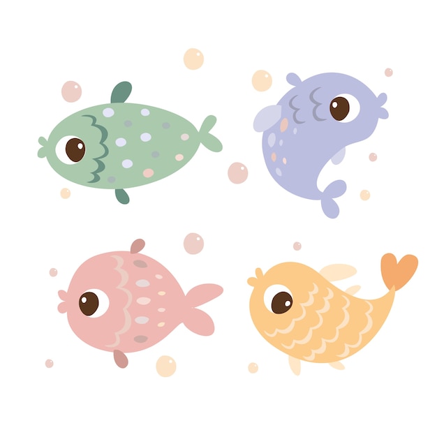 Free Vector set of colored fishes