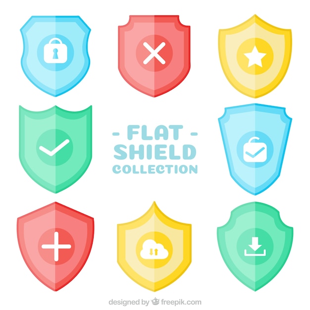 Free vector set of colored shields in flat design