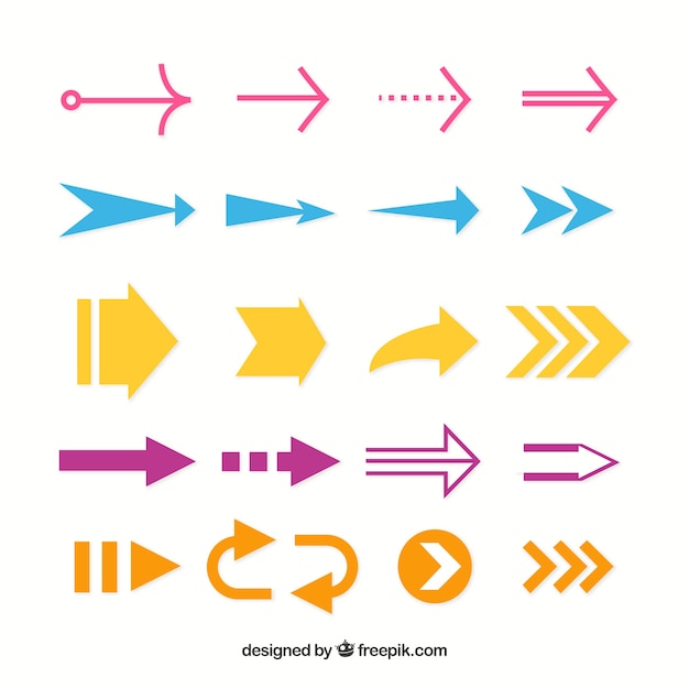 Free Vector set of colorful arrows to mark in flat style