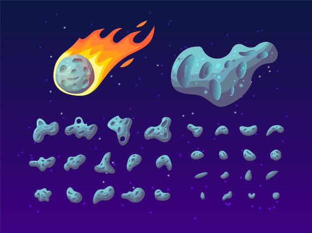 Free Vector set of colorful asteroids of different shapes, textures and size