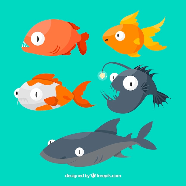 Free vector set of colorful fishes in flat style