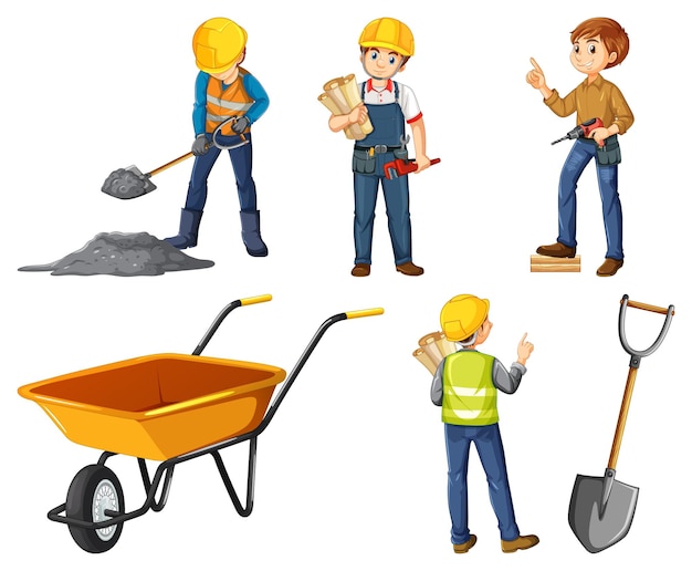 Free Vector set of construction site objects and workers