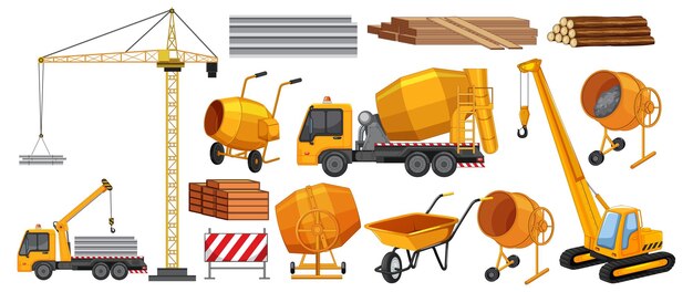 Set of construction site objects