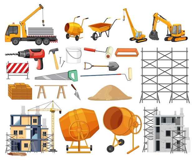 Set of construction site objects