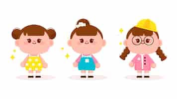 Free vector set of cute girl character cartoon art illustration
