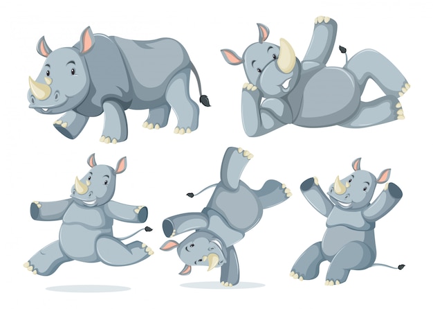 Free Vector set of cute rhinos