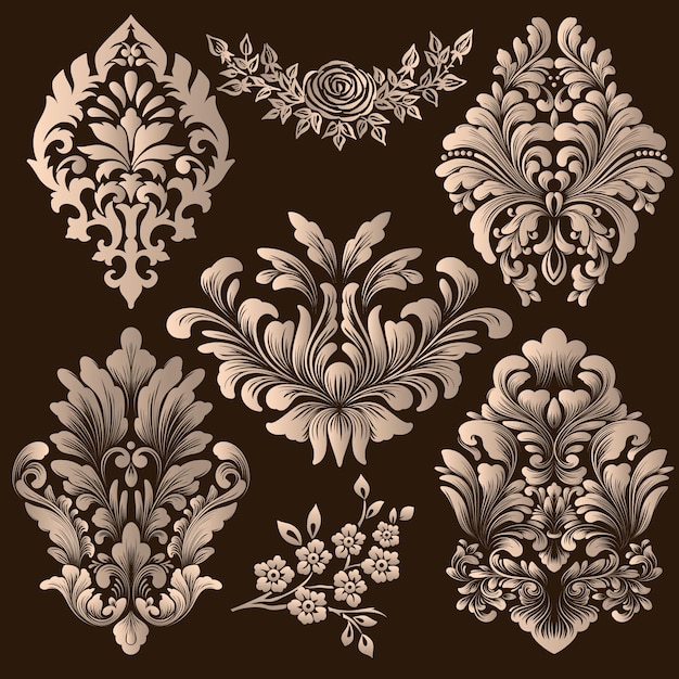 Free Vector set of damask ornamental elements.