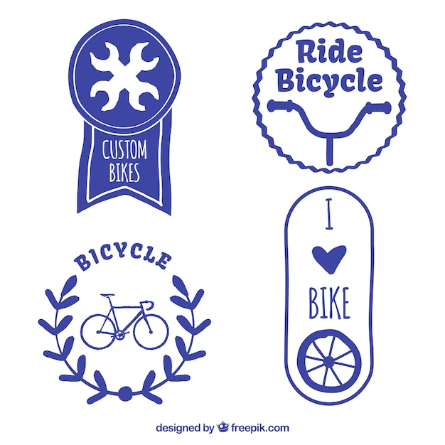 Free Vector set of decorative hand painted blue bike badges