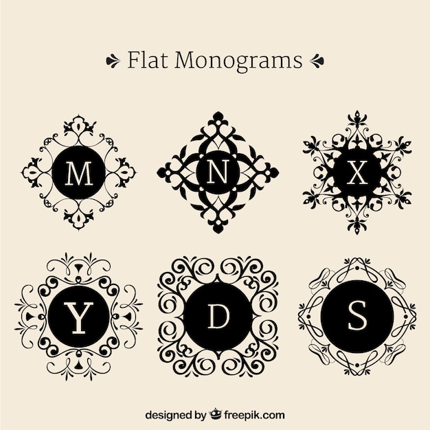 Free vector set of decorative monograms in flat design