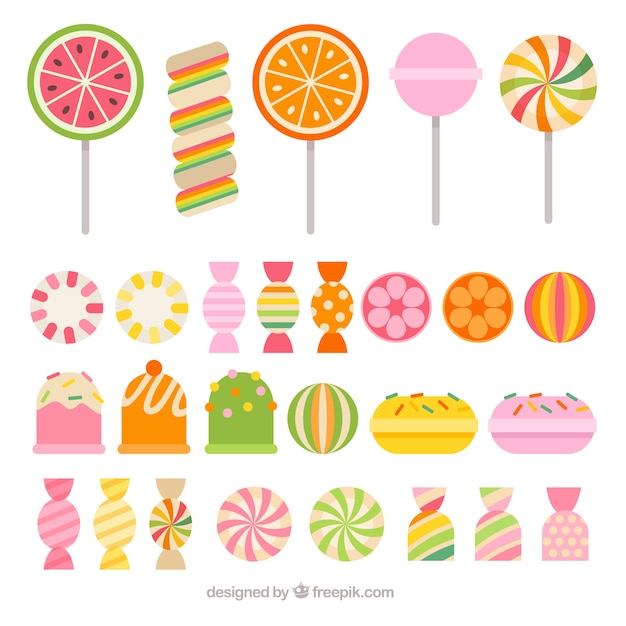 Set of delicious candies in flat style