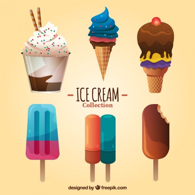 Free Vector set of delicious ice-creams with different tastes