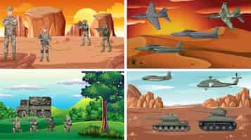 Free vector set of different army war scenes