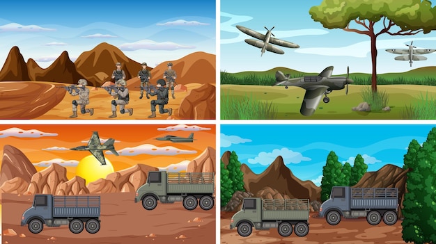 Free vector set of different army war scenes