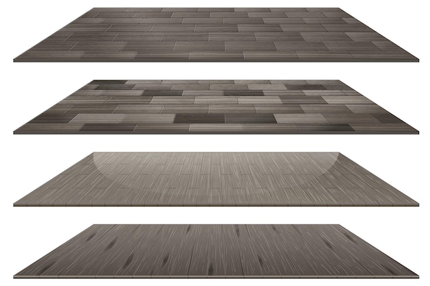 Free Vector set of different grey wooden floor tiles isolated on white background