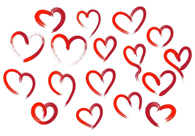 Set of different red hearts background