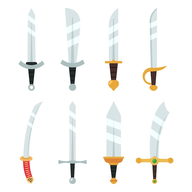 Free Vector set of different style swords flat