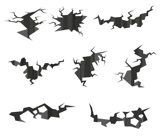 Free Vector set of earthquake cracks. cartoon illustration