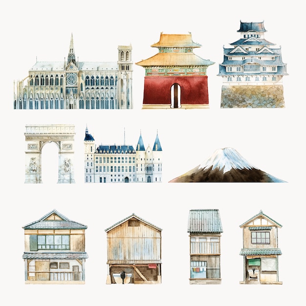 Free Vector set of famous landmark vectors