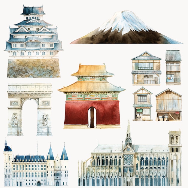 Free Vector set of famous landmark vectors