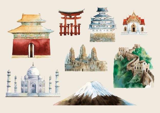 Free Vector set of famous landmark vectors