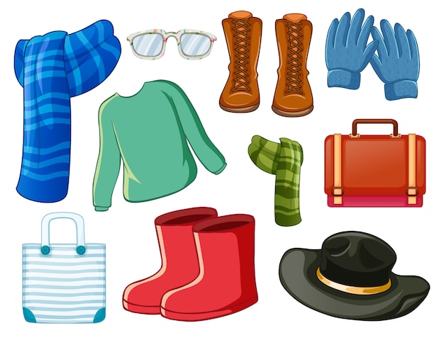 Free vector set of fashion outfits and accessories on white