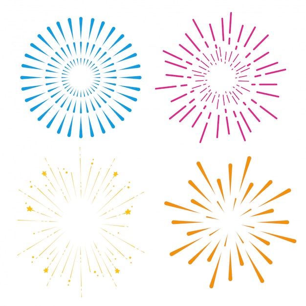 Free Vector set fireworks to happy celebration event