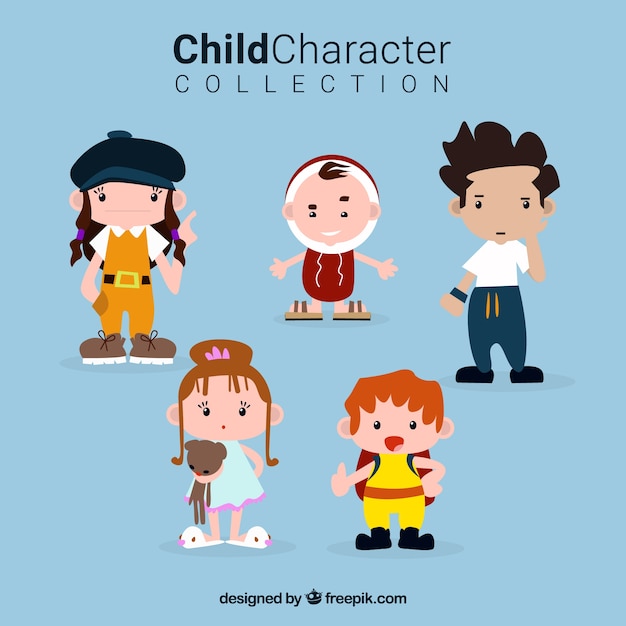 Free vector set of five children characters