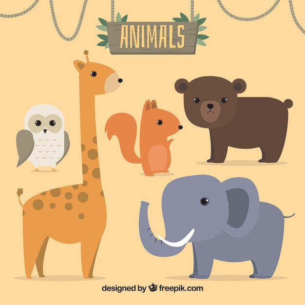 Set of five wild animals