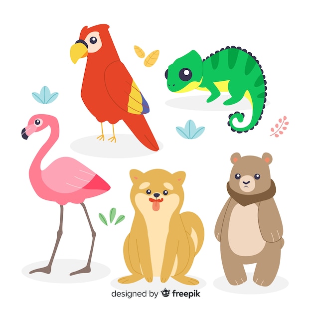 Free vector set of flat cartoon animals