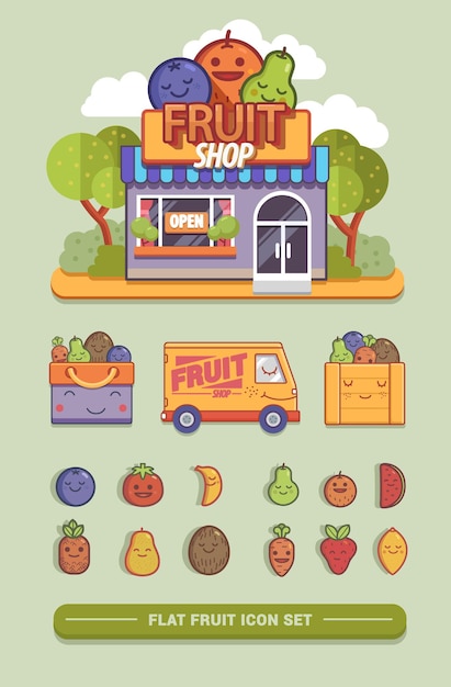 Free Vector set of flat fruit. shop. vector icons.