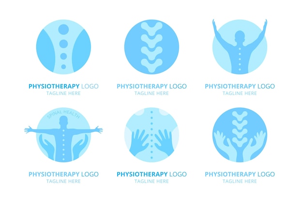 Free Vector set of flat physiotherapy logo templates