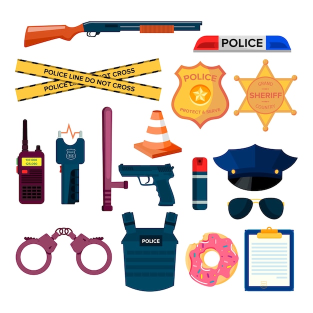 Free Vector set of flat police elements