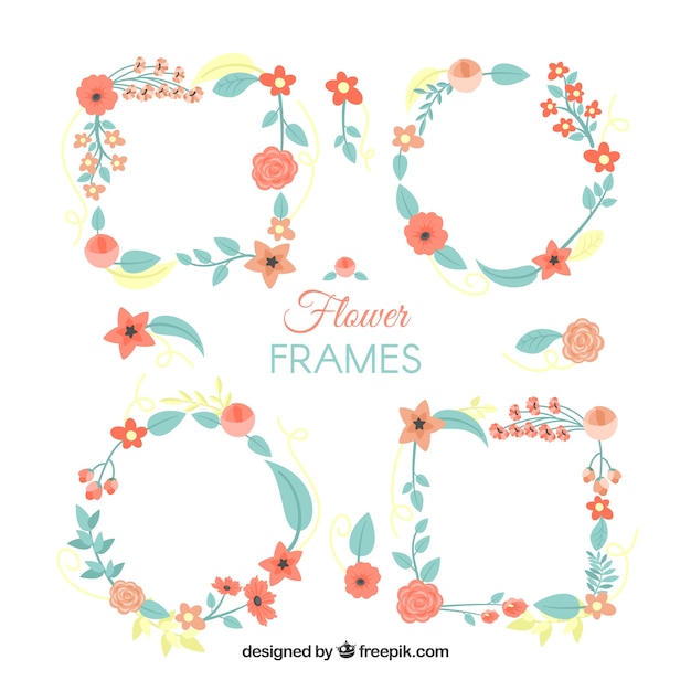 Free Vector set of flowers frames in flat style