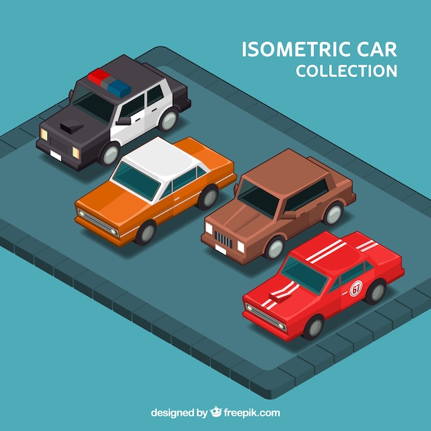 Free Vector set of four vintage cars in isometric style