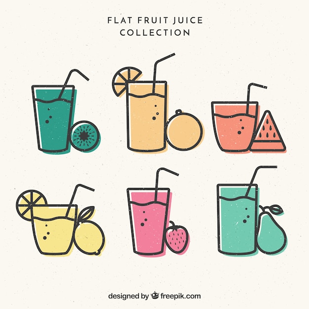 Free Vector set of fruit juices in vintage style