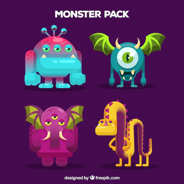 Free vector set of funny monsters in flat style