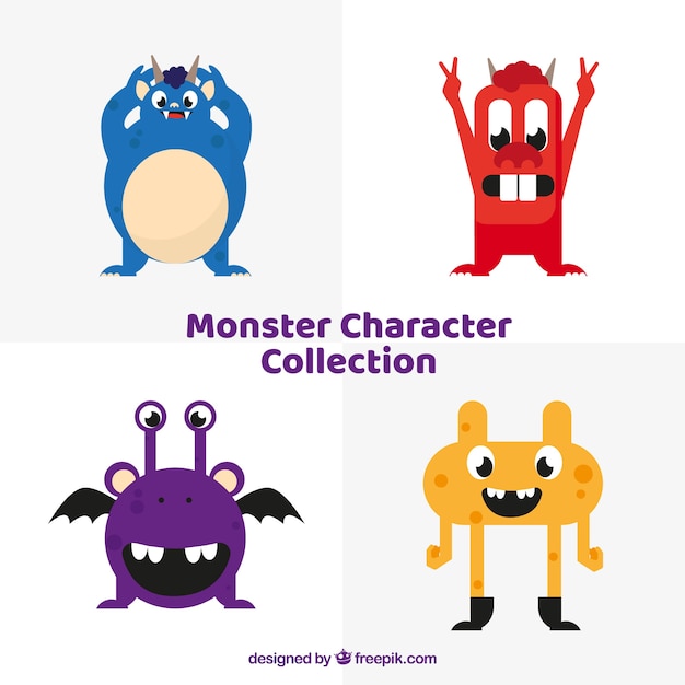 Free vector set of funny monsters in flat style