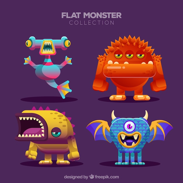 Free vector set of funny monsters in flat style