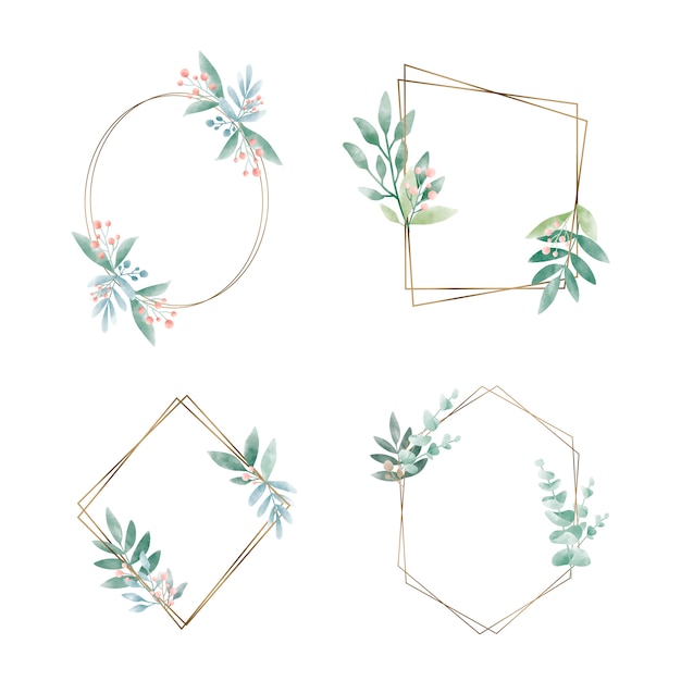 Set of geometric frame with leaves vector