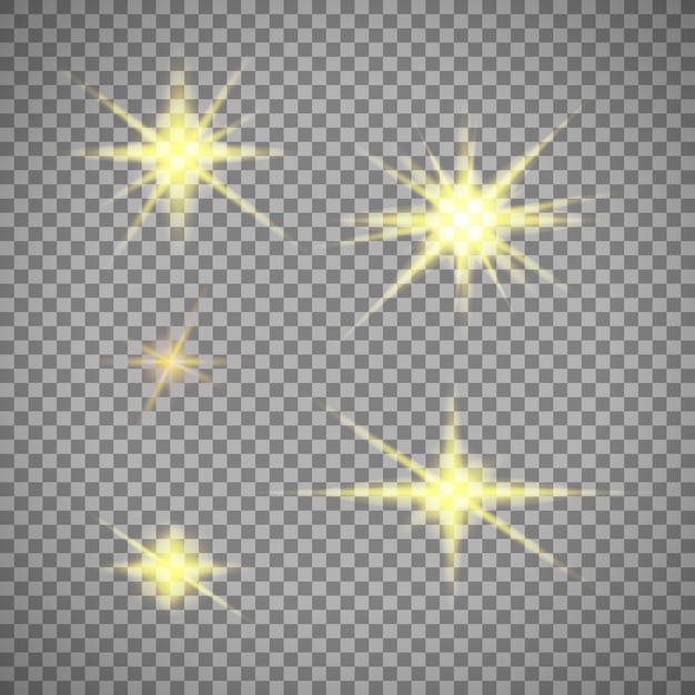 Free vector set of gold star lights isolated on transparent