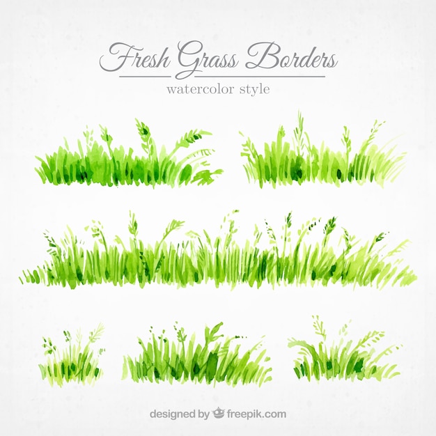 Free vector set of grass borders painted with watercolor