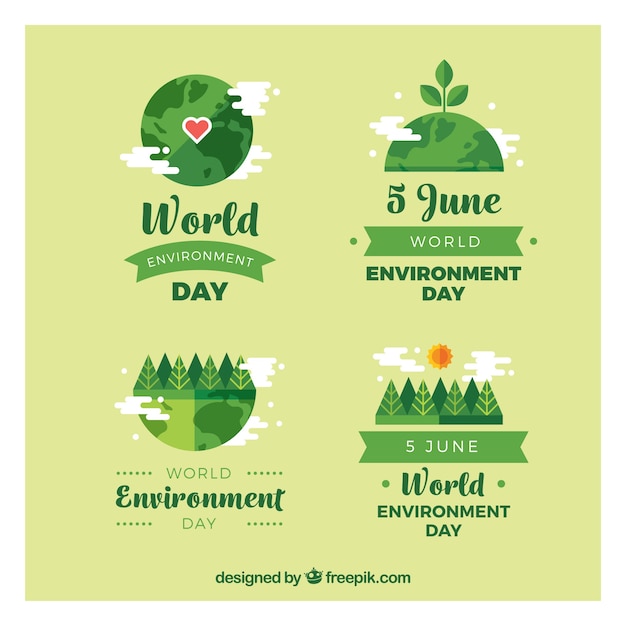 Free Vector set of green labels for world environment day