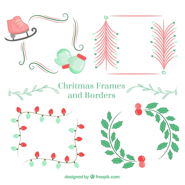 Free Vector set of hand drawn christmas frames