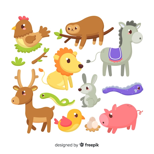 Free Vector set of hand drawn cute animals