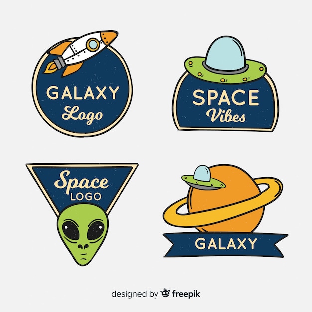 Free Vector set of hand-drawn elements of space stickers