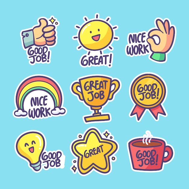 Free vector set of hand drawn good job stickers