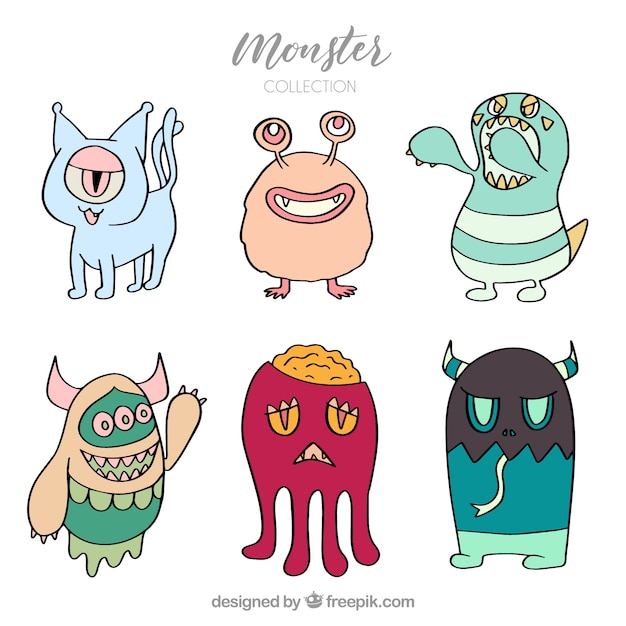 Free vector set of hand drawn monsters