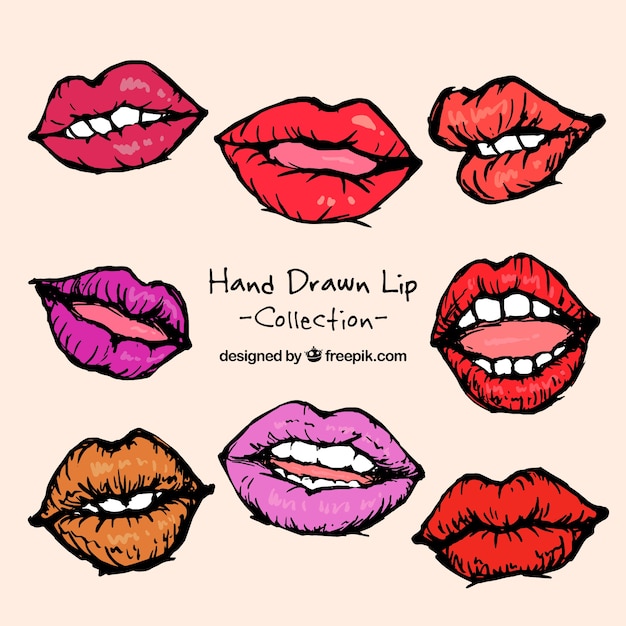 Free Vector set hand-painted lips