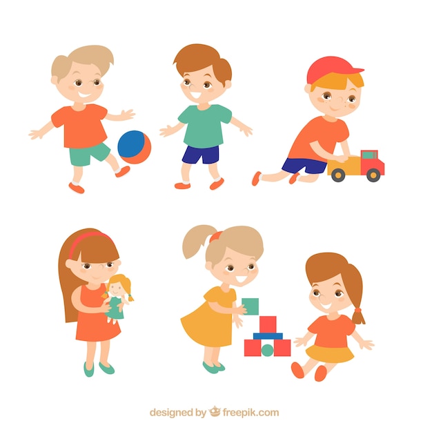 Free Vector set of happy kids playing