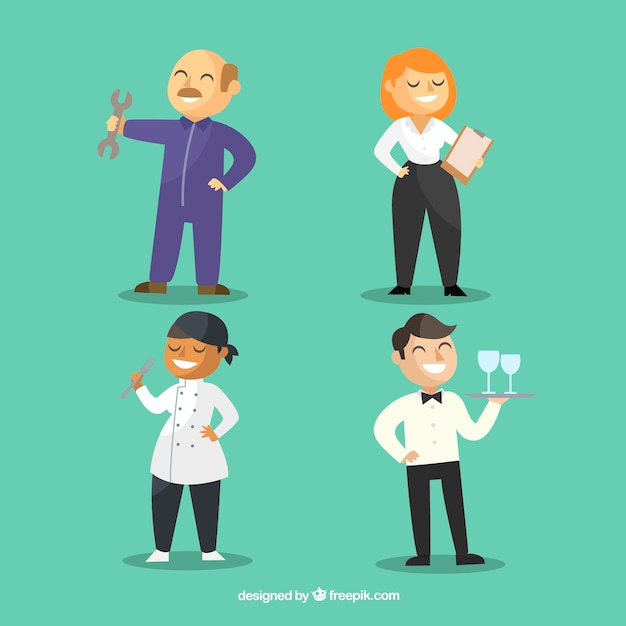 Free Vector set of happy people with different jobs 